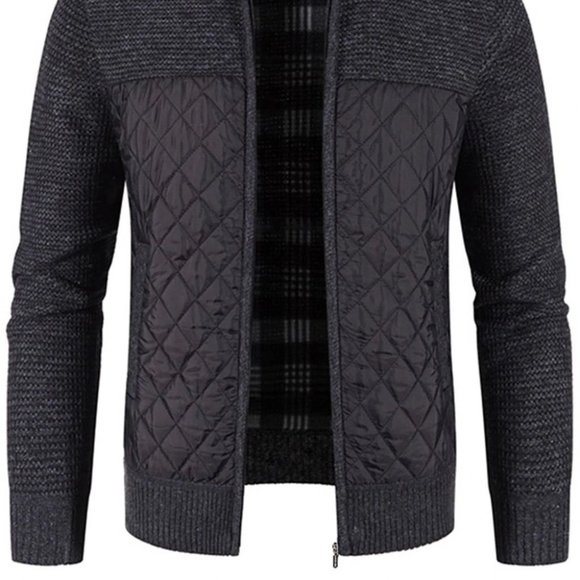 Black Mens Quilted Cardigan - Picture 2 of 7